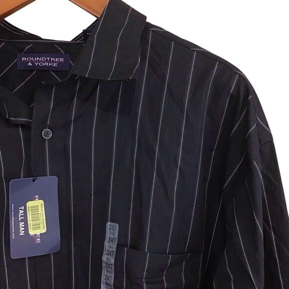Roundtree & Yorke Tall Man Men's 3XT Black Striped Shirt - Picture 2 of 5